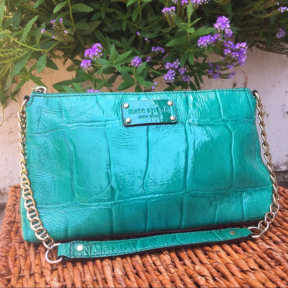 Kate Spade ♠️ Embossed Croc Green Patent Bag